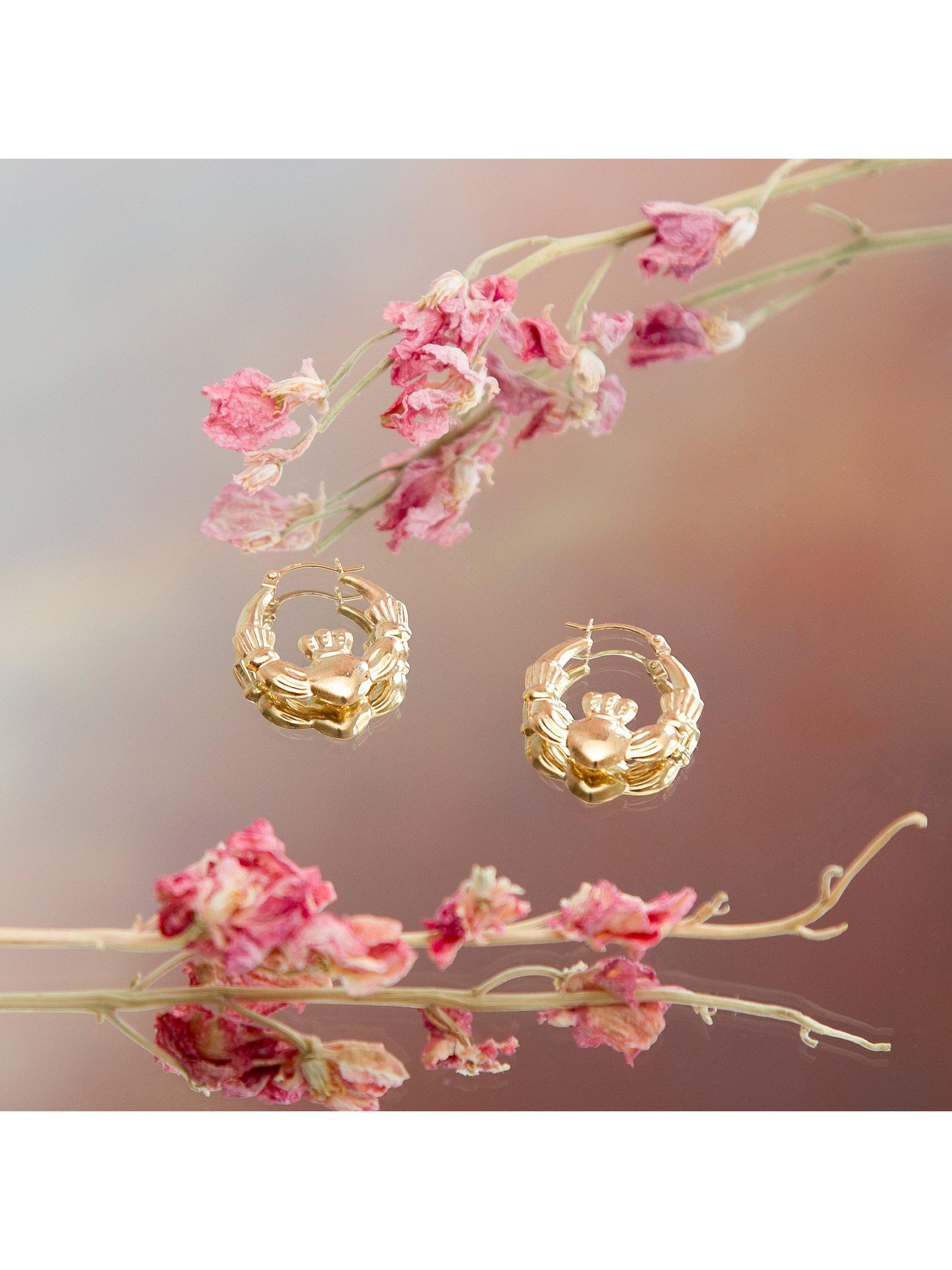 Product image 3 of 5, which shows IBB 9ct Gold Claddagh Creole Hoop Earrings, Gold