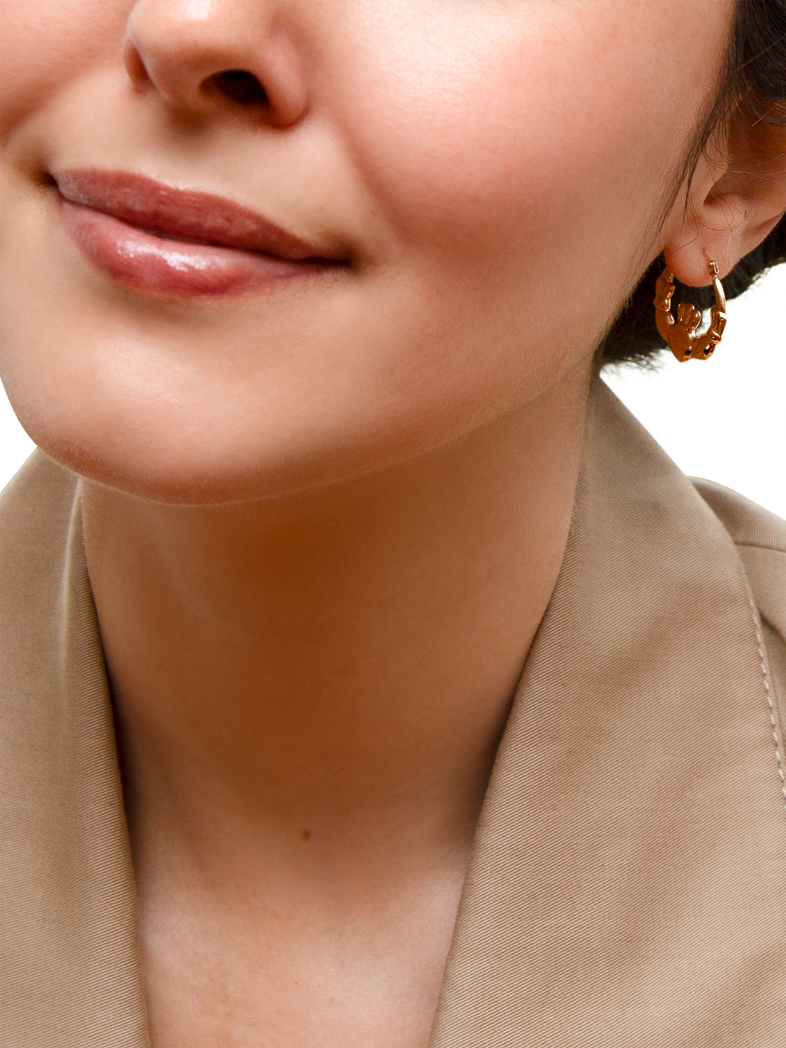 Product image 4 of 5, which shows IBB 9ct Gold Claddagh Creole Hoop Earrings, Gold