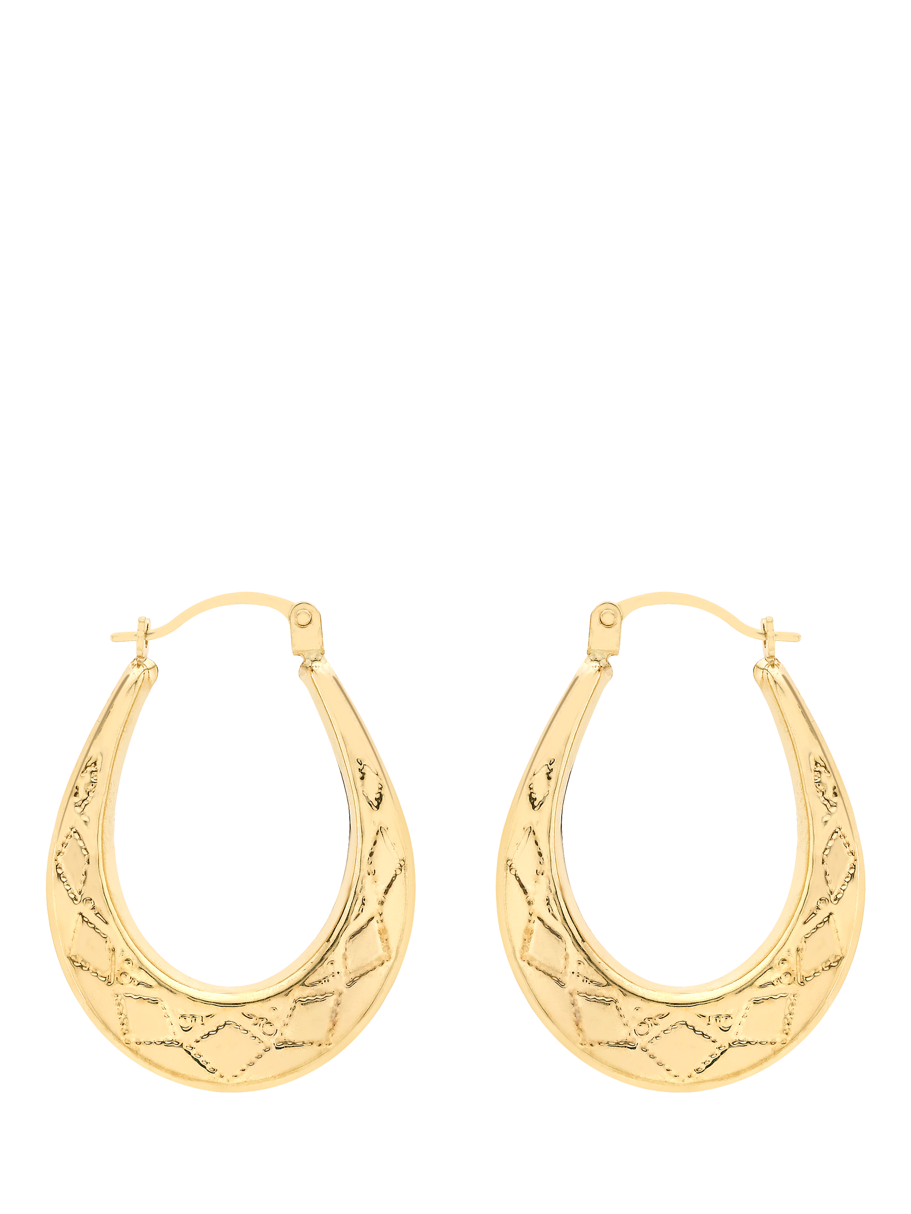 Product image 1 of 5, which shows IBB 9ct Gold Pattnered Creole Oval Earrings, Gold