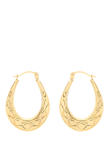 IBB 9ct Gold Pattnered Creole Oval Earrings, Gold, Gold