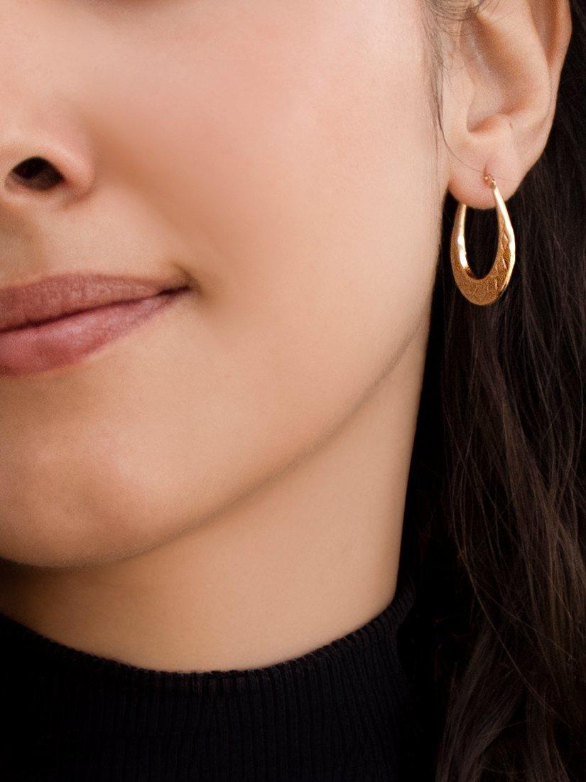 Product image 4 of 5, which shows IBB 9ct Gold Pattnered Creole Oval Earrings, Gold