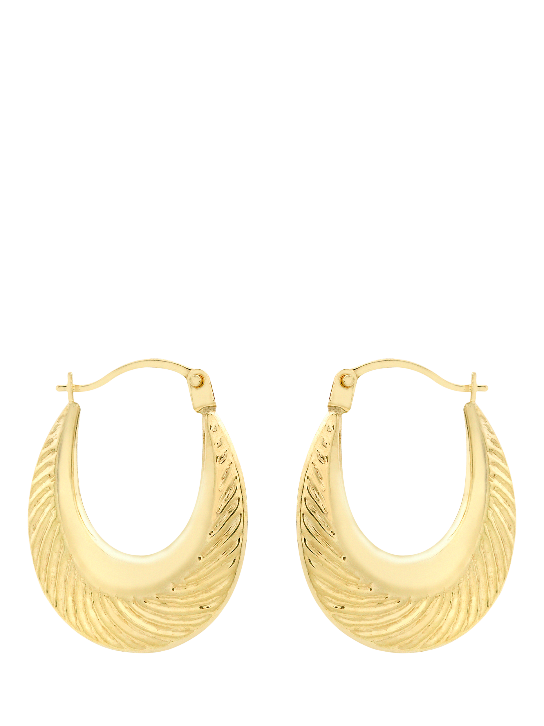 Product image 1 of 5, which shows IBB 9ct Gold Pattnered Creole Hoop Earrings, Gold