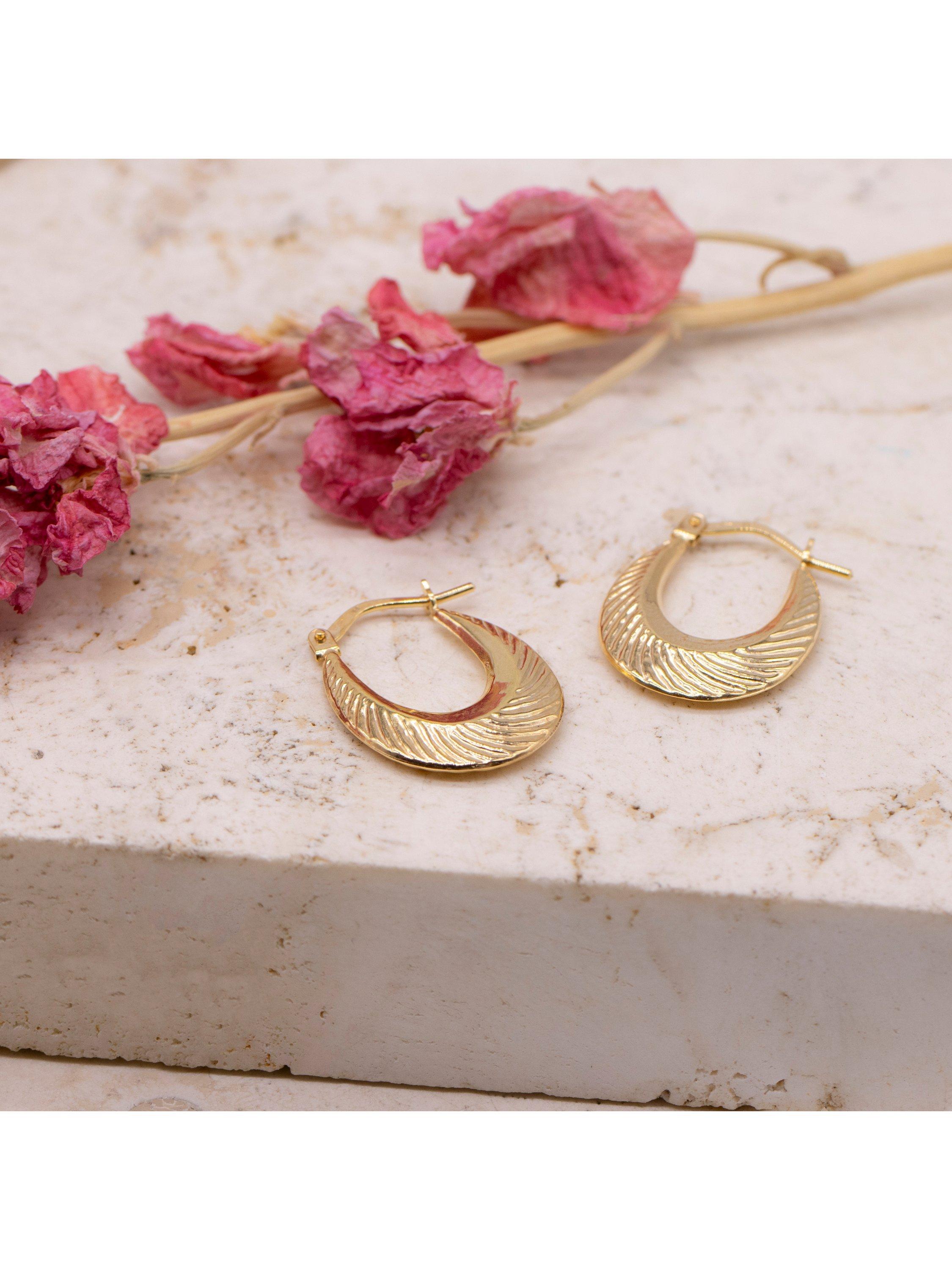 Product image 2 of 5, which shows IBB 9ct Gold Pattnered Creole Hoop Earrings, Gold