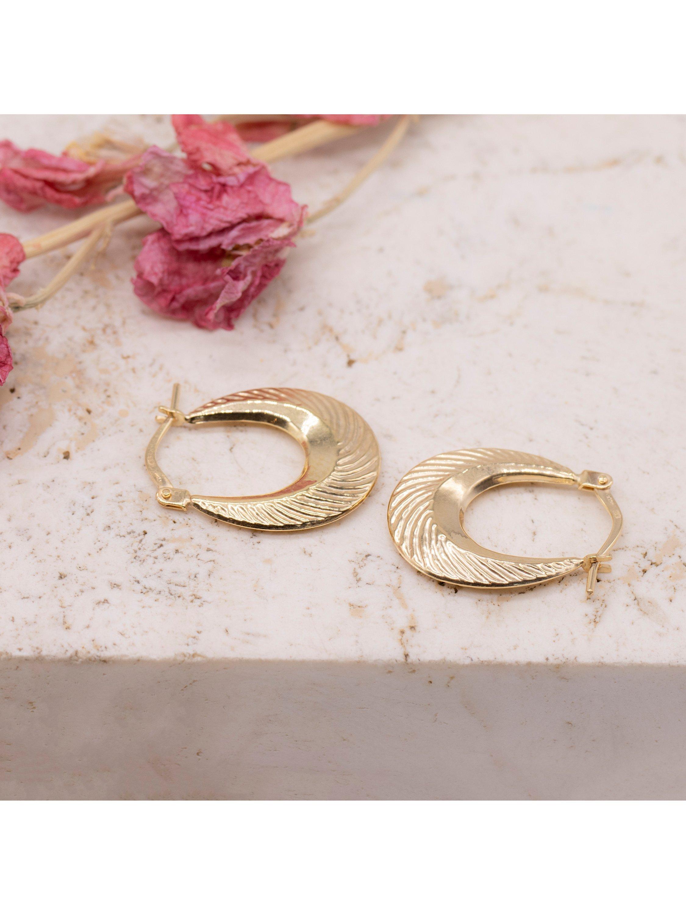Product image 3 of 5, which shows IBB 9ct Gold Pattnered Creole Hoop Earrings, Gold