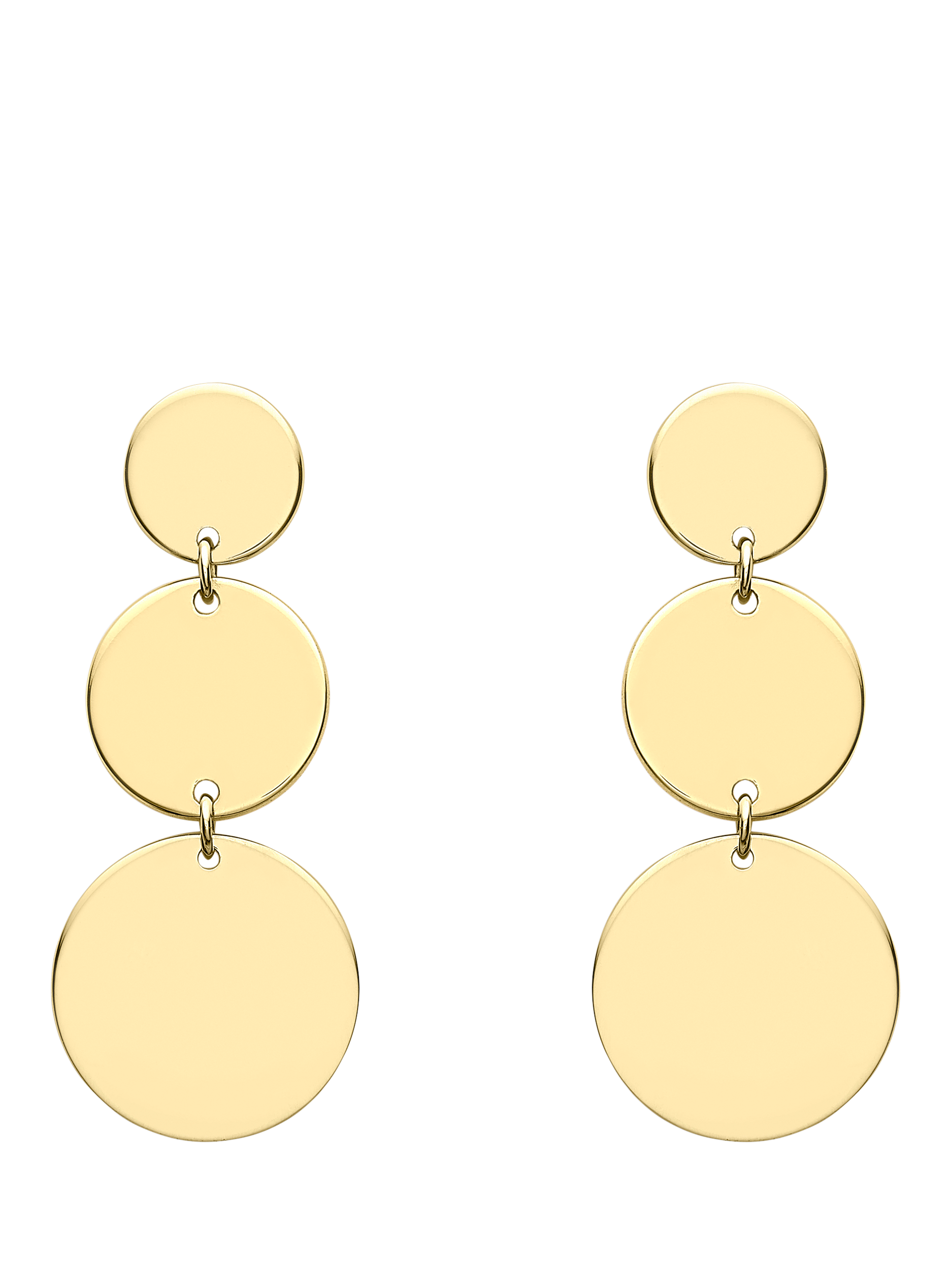 Product image 1 of 4, which shows IBB 9ct Gold 3 Graduated Disc Drop Earrings, Gold