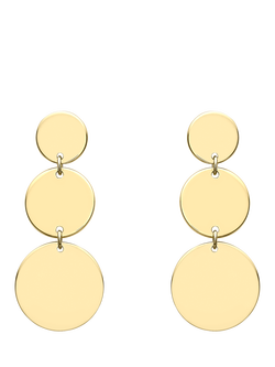 IBB 9ct Gold 3 Graduated Disc Drop Earrings, Gold, Gold
