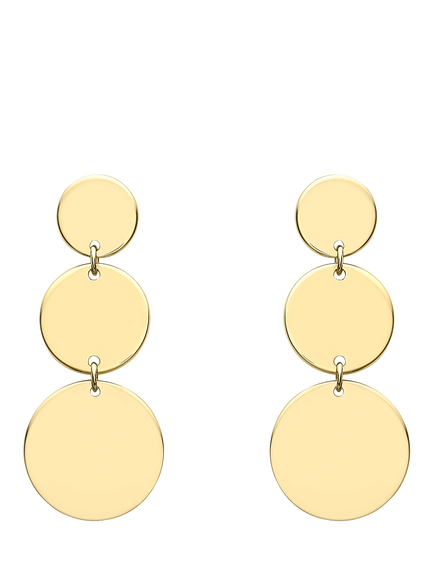IBB 9ct Gold 3 Graduated Disc Drop Earrings, Gold, Gold