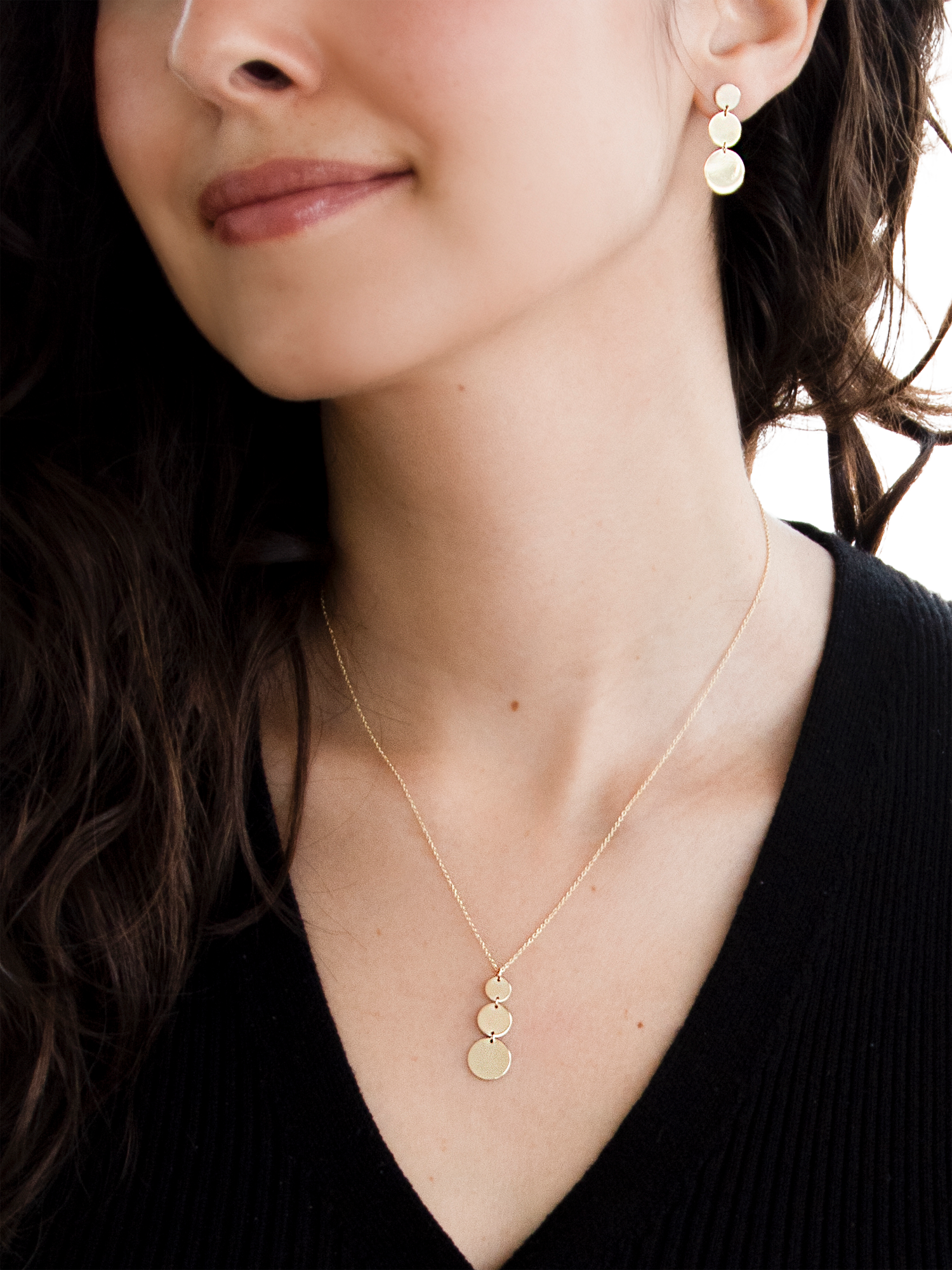 Product image 4 of 4, which shows IBB 9ct Gold 3 Graduated Disc Drop Earrings, Gold