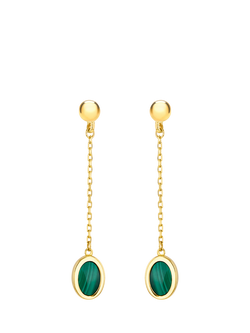 IBB 9ct Gold Oval Malachite Chain Drop Stud Earrings, Gold, Gold
