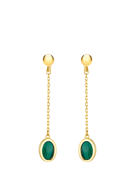 IBB 9ct Gold Oval Malachite Chain Drop Stud Earrings, Gold, Gold