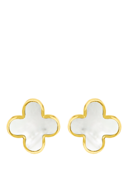 IBB 9ct Gold Mother of Pearl Clover Petal Stud Earrings, Gold, Gold