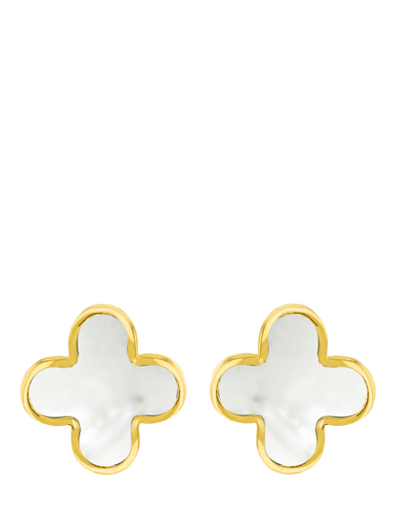 IBB 9ct Gold Mother of Pearl Clover Petal Stud Earrings, Gold, Gold