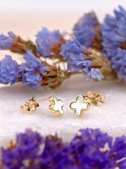 IBB 9ct Gold Mother of Pearl Clover Petal Stud Earrings, Gold - view 2, Gold