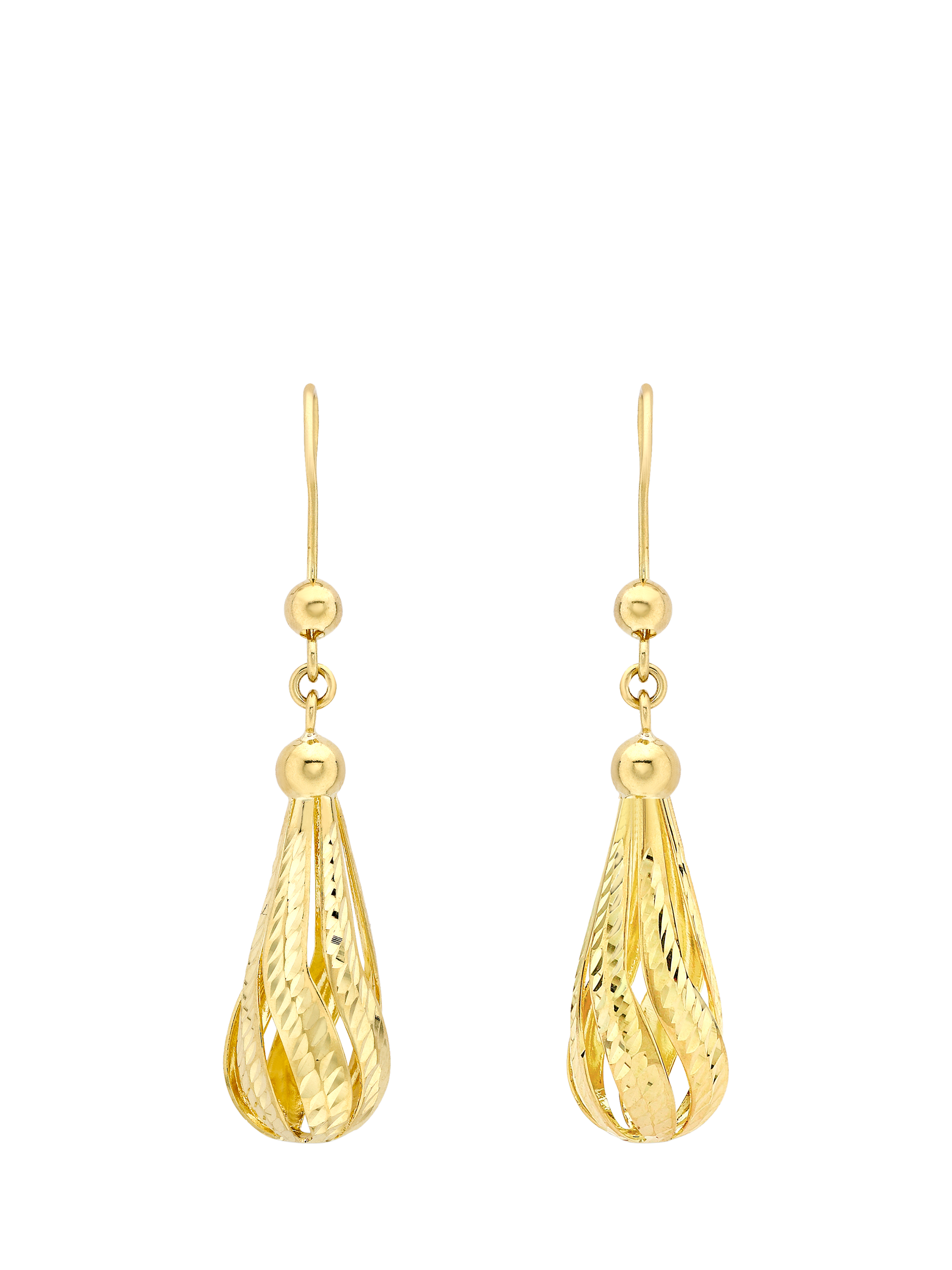 Product image 1 of 6, which shows IBB 9ct Gold Diamond Cut Teardrop Earrings, Gold