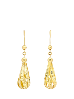 IBB 9ct Gold Diamond Cut Teardrop Earrings, Gold, Gold