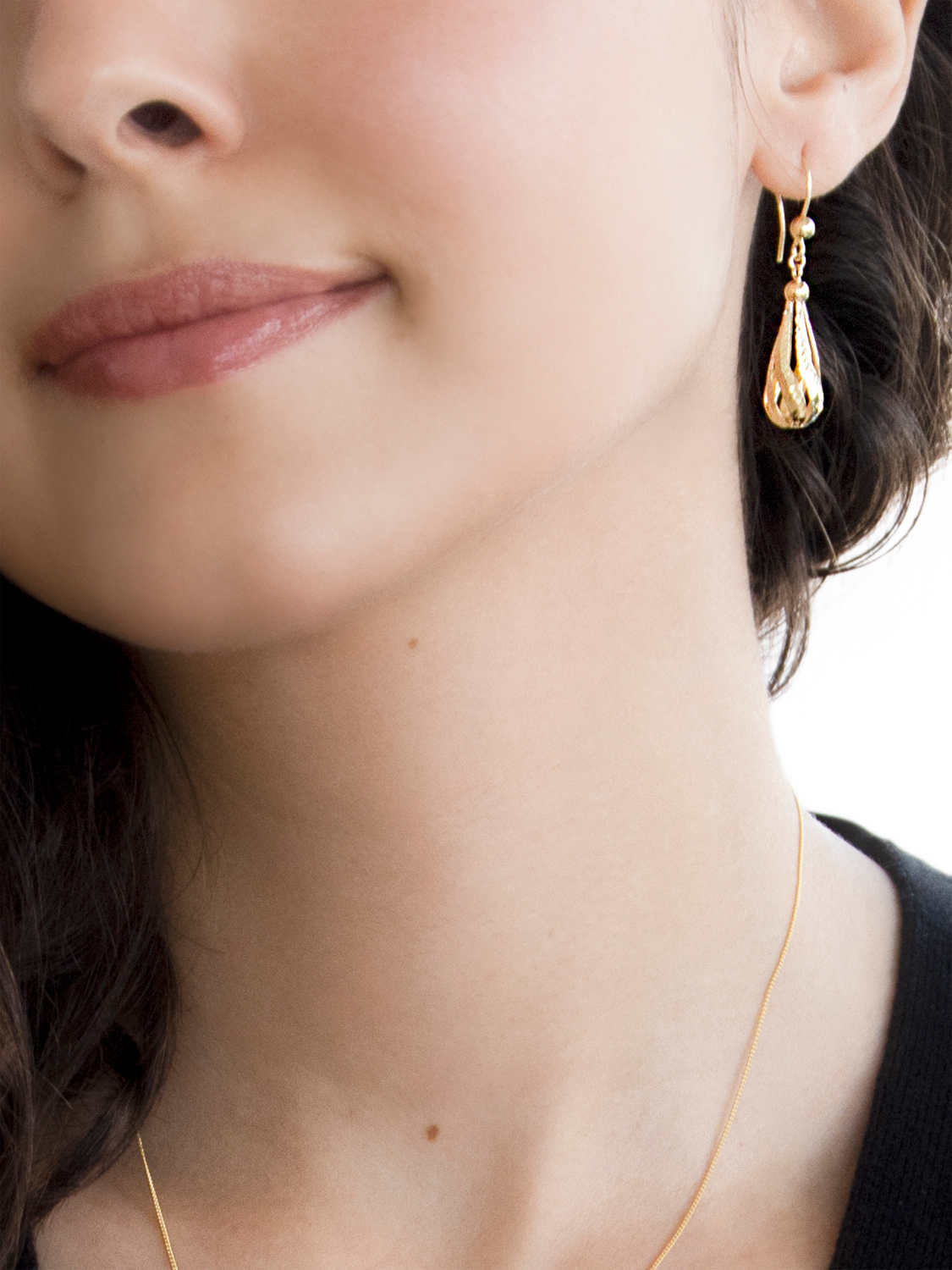 Product image 5 of 6, which shows IBB 9ct Gold Diamond Cut Teardrop Earrings, Gold