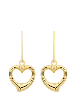 IBB 9ct Gold Heart Drop Earrings, Gold, Gold
