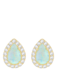 IBB 9ct Gold Cubic Zirconia Halo Opal Teardrop Stud Earrings, Gold