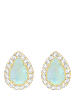 IBB 9ct Gold Cubic Zirconia Halo Opal Teardrop Stud Earrings, Gold, Gold