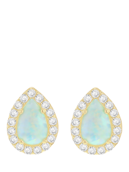 IBB 9ct Gold Cubic Zirconia Halo Opal Teardrop Stud Earrings, Gold, Gold