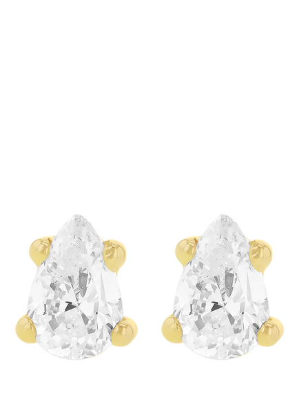 IBB 9ct Gold White Cubic Zirconia Pear Stud Earrings, Gold, Gold