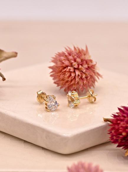 IBB 9ct Gold White Cubic Zirconia Pear Stud Earrings, Gold - view 2, Gold