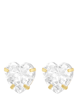 IBB 9ct Gold White Cubic Zirconia Heart Stud Earrings, Gold, Gold