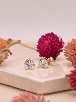 IBB 9ct Gold White Cubic Zirconia Heart Stud Earrings, Gold - view 2, Gold