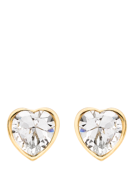 IBB 9ct Gold Cubic Zirconia Heart Stud Earrings, Gold, Gold