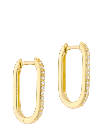 IBB 9ct Gold Cubic Zirconia Rectangular Hoop Creole Earrings, Gold, Gold