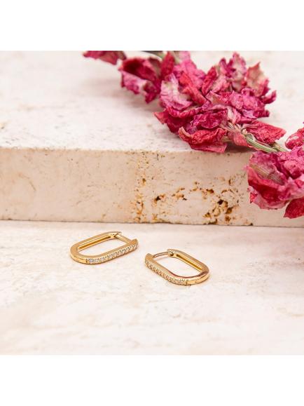 IBB 9ct Gold Cubic Zirconia Rectangular Hoop Creole Earrings, Gold - view 2, Gold