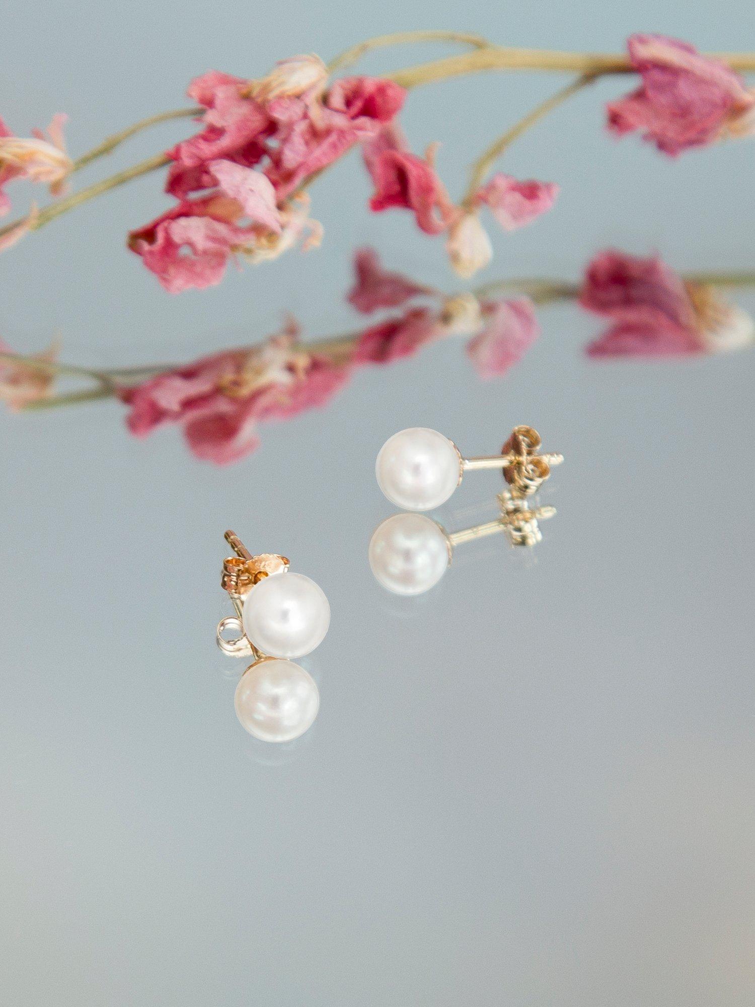 Product image 2 of 5, which shows IBB 9ct Gold Freshwater Pearl Stud Earrings, Gold