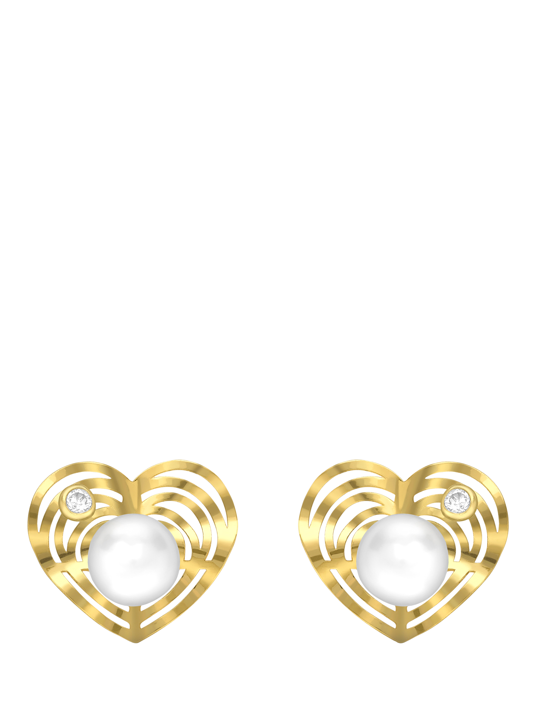Product image 1 of 2, which shows IBB 9ct Gold Freshwater Pearl & Cubic Zirconia Heart Stud Earrings, Gold