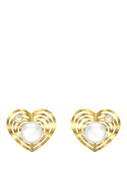 IBB 9ct Gold Freshwater Pearl & Cubic Zirconia Heart Stud Earrings, Gold, Gold