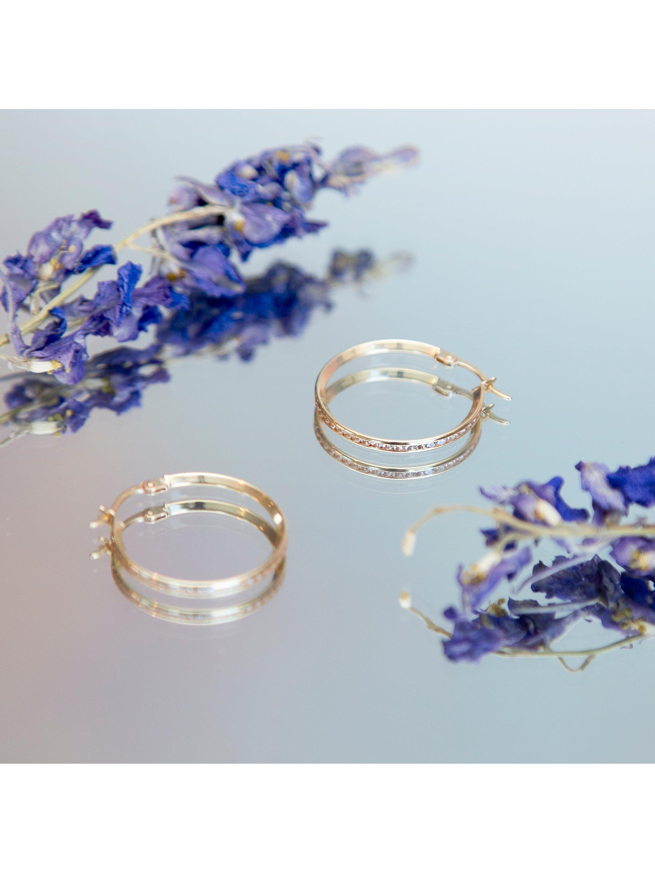 Product image 2 of 5, which shows IBB 9ct Gold Cubic Zirconia Band Hoop Earrings, Gold