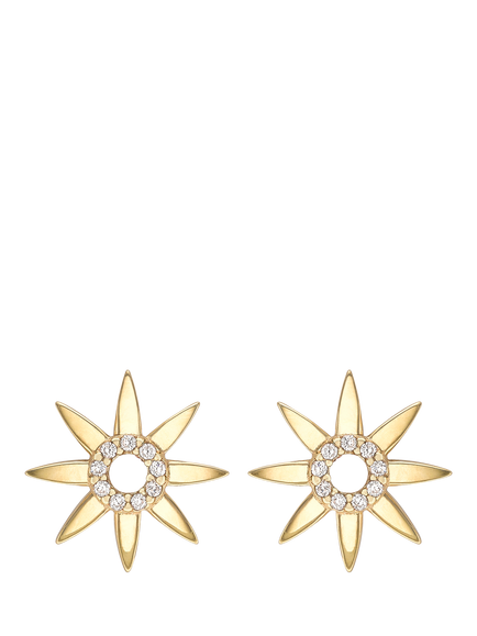 IBB 9ct Gold Cubic Zirconia Flower Stud Earrings, Gold, Gold