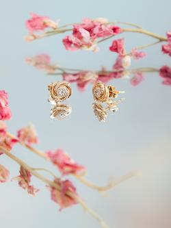 IBB 9ct Gold Cubic Zirconia Rose Stud Earrings, Gold - view 2, Gold