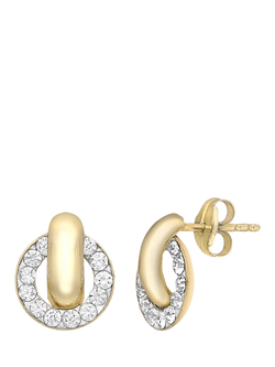 IBB 9ct Gold Cubic Zirconia Ring Link Stud Earrings, Gold, Gold