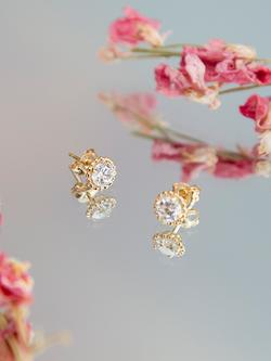 IBB 9ct Gold Cubic Zirconia Halo Stud Earrings, Gold - view 2, Gold