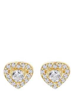 IBB 9ct Gold Cubic Zirconia Halo Heart Stud Earrings, Gold, Gold