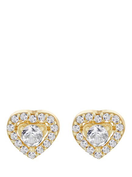 IBB 9ct Gold Cubic Zirconia Halo Heart Stud Earrings, Gold, Gold