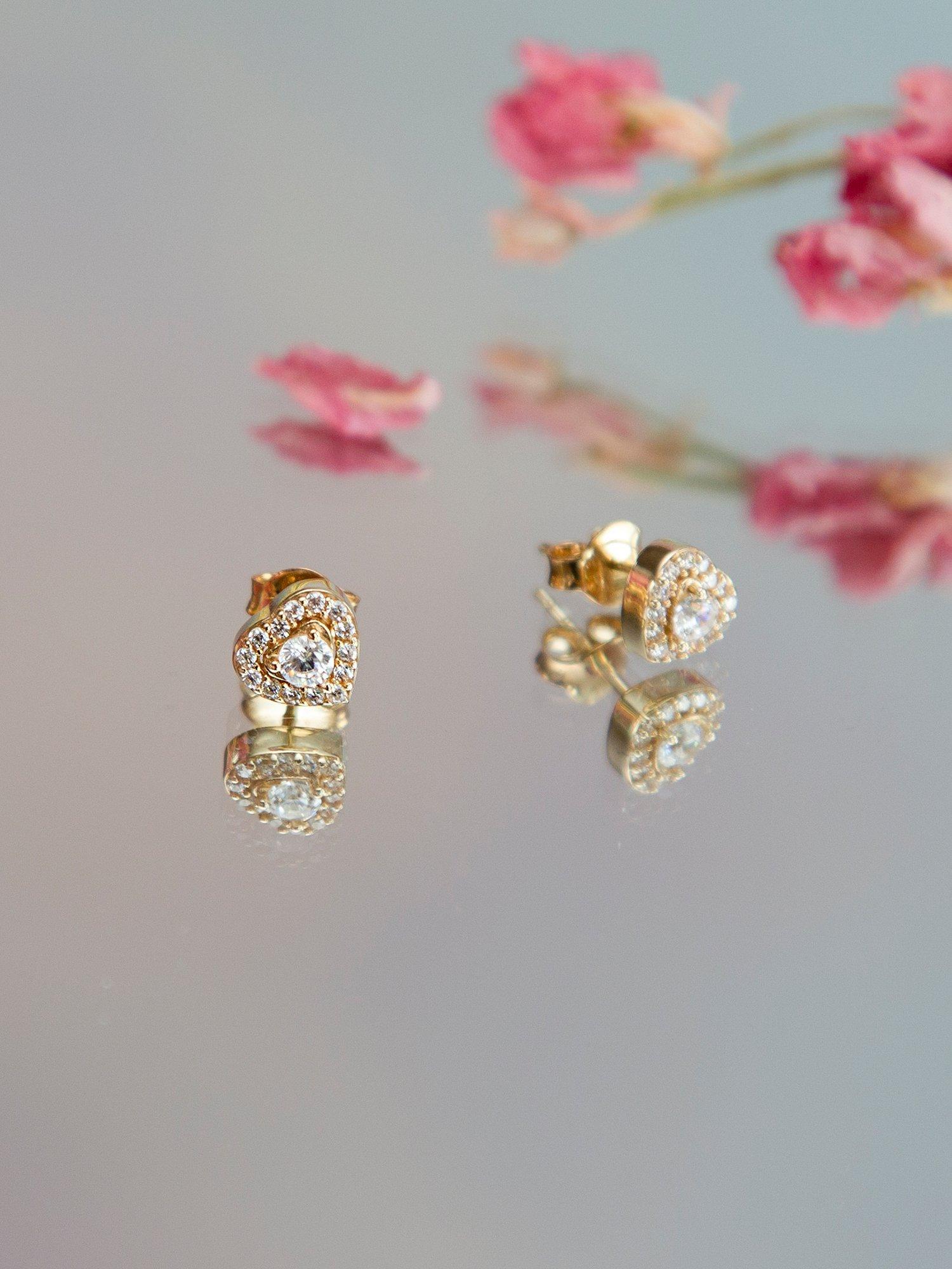 Product image 2 of 6, which shows IBB 9ct Gold Cubic Zirconia Halo Heart Stud Earrings, Gold