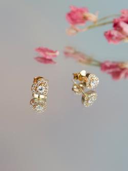 IBB 9ct Gold Cubic Zirconia Halo Heart Stud Earrings, Gold - view 2, Gold