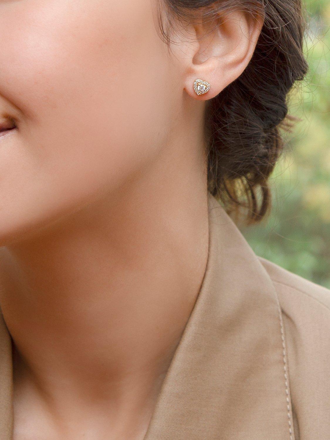 Product image 5 of 6, which shows IBB 9ct Gold Cubic Zirconia Halo Heart Stud Earrings, Gold