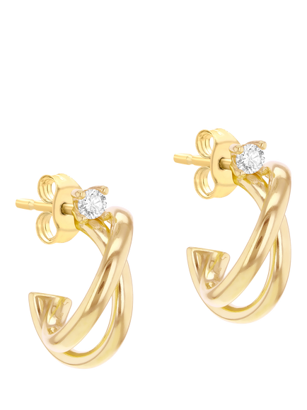 IBB 9ct Gold Cubic Zirconia Crossover Stud Half Hoop Earrings, Gold, Gold