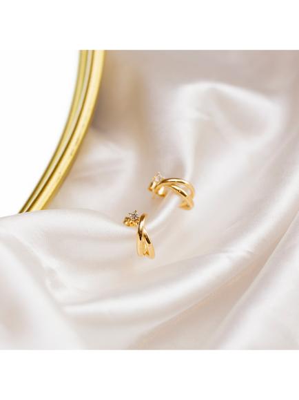 IBB 9ct Gold Cubic Zirconia Crossover Stud Half Hoop Earrings, Gold - view 2, Gold