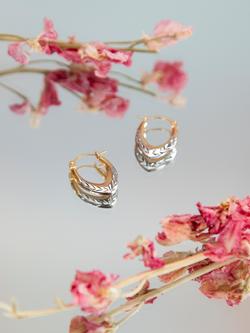 IBB 9ct Two-Tone Gold Diamond Cut Creole Hoop Earrings, Gold/Silver - view 2, Gold/Silver