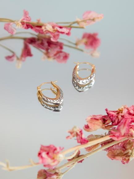 IBB 9ct Two-Tone Gold Diamond Cut Creole Hoop Earrings, Gold/Silver - view 2, Gold/Silver