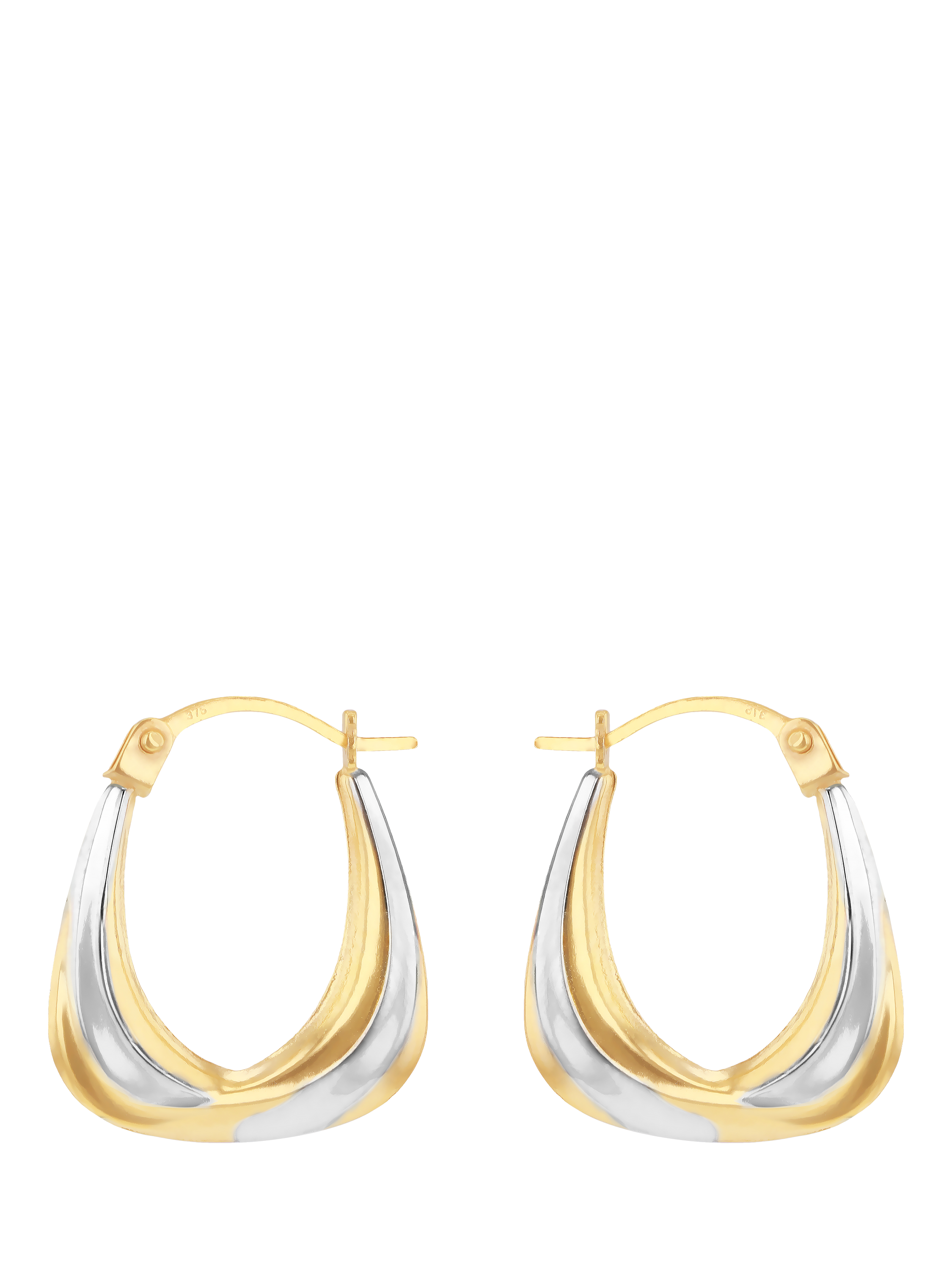 Product image 1 of 5, which shows IBB 9ct Gold Two-Tone Creole Hoop Earrings, Gold/Silver