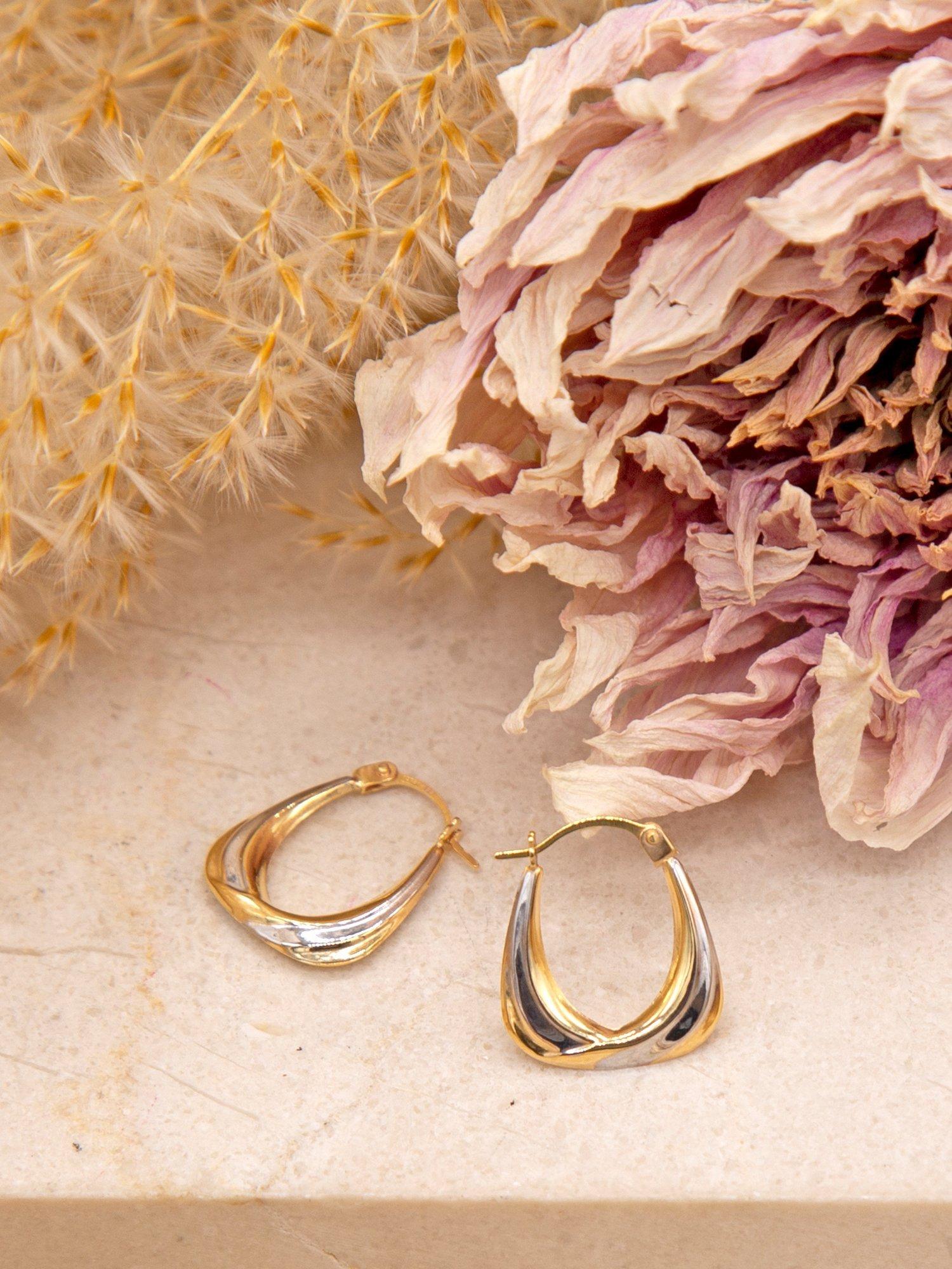 Product image 2 of 5, which shows IBB 9ct Gold Two-Tone Creole Hoop Earrings, Gold/Silver